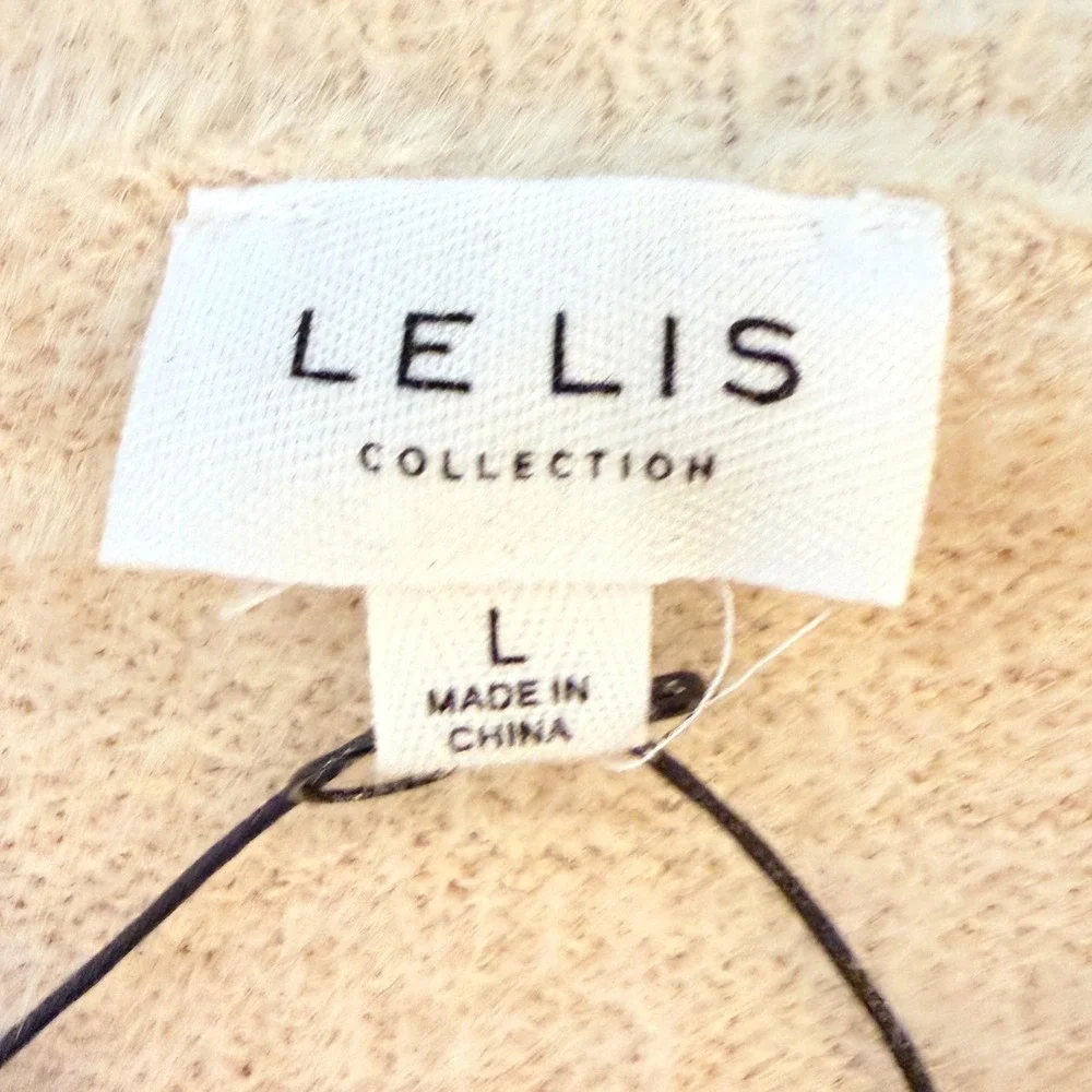 LE LIS Square Neck Eyelash‎ Knit Sweater Cream NWT Puff Sleeve Women Large Soft